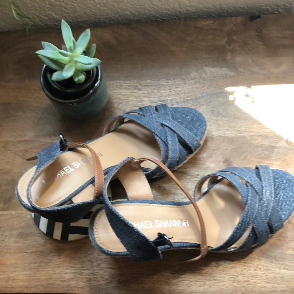 Denim wedge sandals size 6